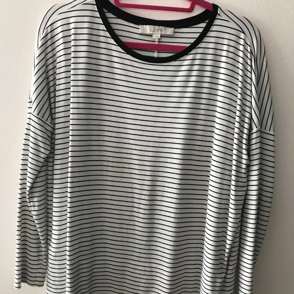 LOFT Black and White Striped Tunic - Size Small - EUC